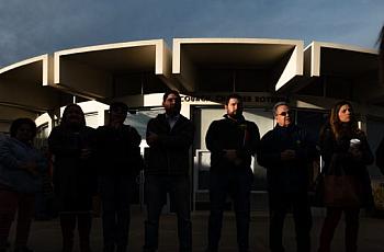 Housing advocate Matt Huerta (fourth from the left), stands outside Salinas City Hall during a December 2019 rally.
