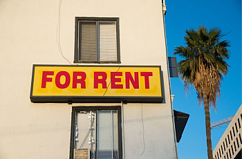  A “For Rent” sign is seen on a building Hollywood, California.