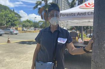 Josie Lesa is a Samoan interpreter. She volunteered at a COVID-19 testing event at Kuhio Park Terrace in Kalihi Wednesday.