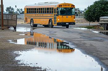 A West Park School District school bus turns onto South Prospect Avenue from West Church Avenue south west of Fresno on Monday, 
