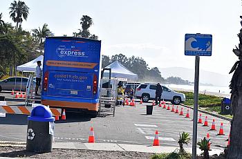 Santa Barbara County’s mobile COVID-19 testing unit was parked at Santa Barbara’s East Beach on Friday.