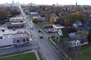 Drone footage of Joseph Avenue at Berlin Street shows a lack of trees and canopy in this part of Rochester