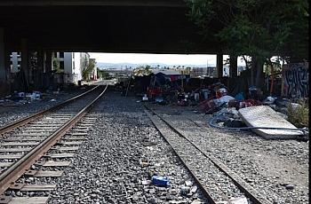 Homeless encampments near Union Pacific tracks in San Jose.