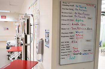 An assignment chart in the ER at County USC, one of the busiest emergency departments in the state. (Photo by David Crane, Los A