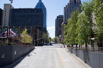 A street in downtown Sacramento during California's COVID-19 stay at home order.