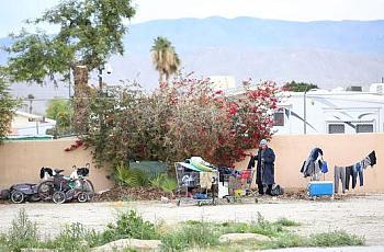 The homeless take refuge in a vacant lot in Indio, January 19, 2019.