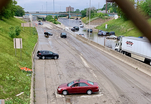 Cars abandoned on I-94 in Detroit after devastating flooding
