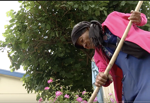 woman with a broom