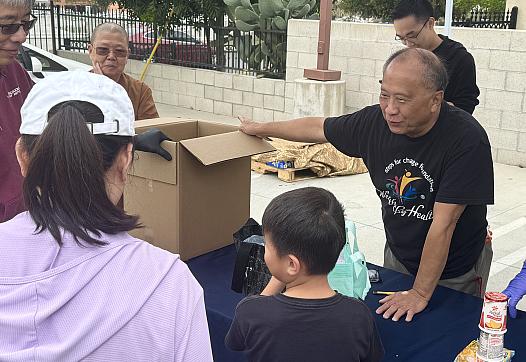 three people talking
