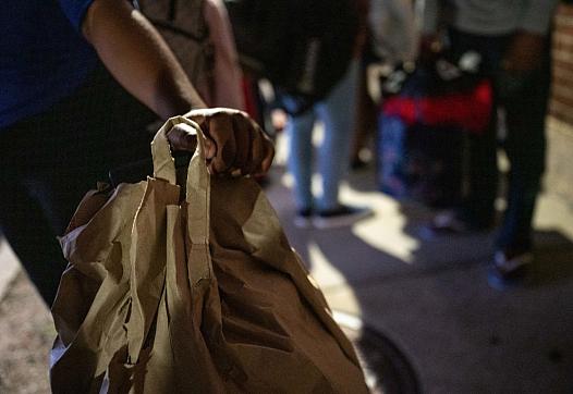 Hand holding a brown bag