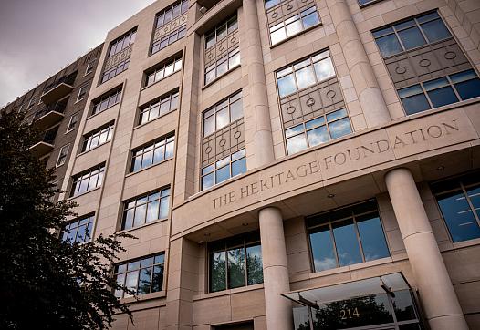 The outside of the building housing The Heritage Foundation in Washington, D.C.
