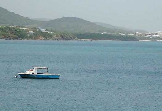 A boat at anchor off the shore of the Puerto Rican island of Vieques.
