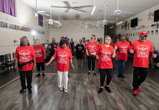 A group of people dancing