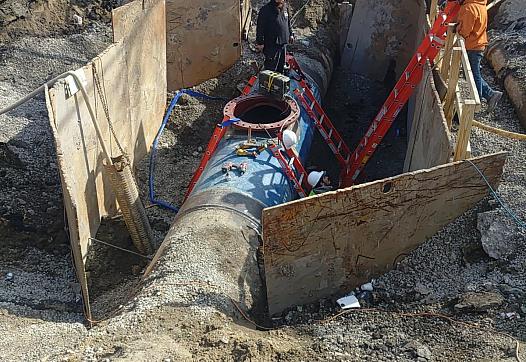 Repairs on a broken 54-inch water main in Southwest Detroit
