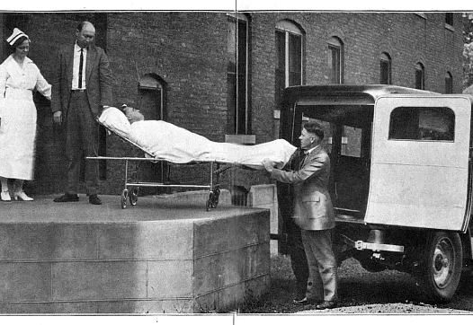 An ambulance delivers a patient to the Burge emergency department in this undated historical photo.