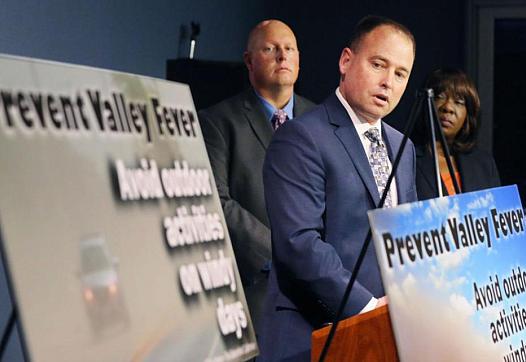Matt Constantine, director of Public Health for Kern County, introduces a campaign to bring awareness to valley fever and released current numbers regarding the disease. (Photo credit: Felix Adamo/Bakersfield.com)