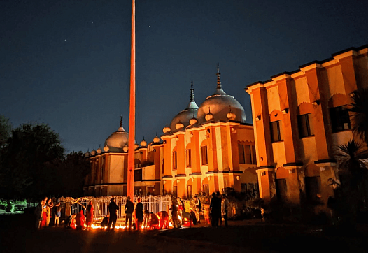Yellow light casted on a gurudwara