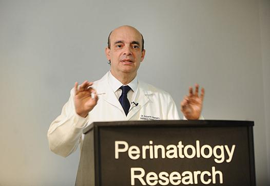 Dr. Roberto Romero, chief of the Perinatology Research Branch and head of the Program for Perinatal Research and Obstetrics, speaks on late-preterm births and the issue of a short cervix in relation of infant mortality. (Max Ortiz / The Detroit News) 