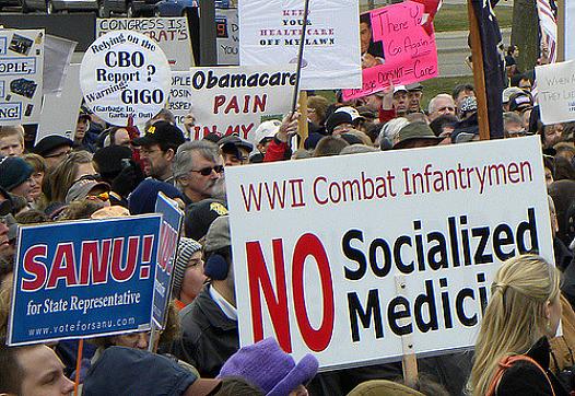 rally against universal health care