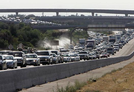Traffic at the 41 and 180 freeway interchange in Fresno, California.