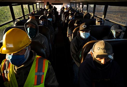 Farm laborers arrived for their shift in April in Greenfield, California.