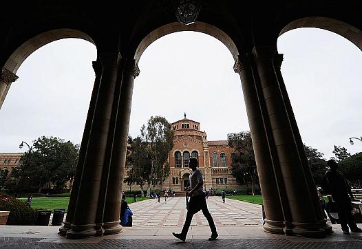 Student walking on college campus