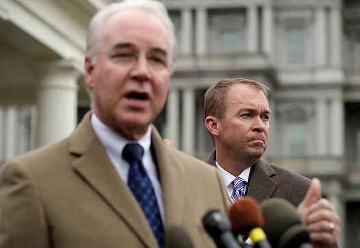 HHS Secretary Tom Price stands before Office of Management and Budget Director Mick Mulvaney. Photo: Chip Somodevilla/Getty Imag
