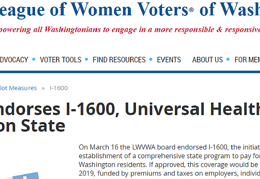 Washington State league of Women Voters endorsement of the single payer ballot measure