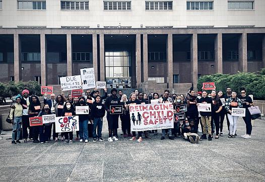 Reimagine Child Safety Coalition members outside the Kenneth Hahn Hall of Administration, May 17, 2022.