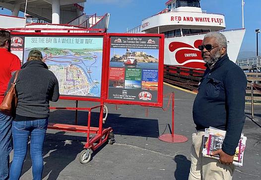 John Templeton, widely known as the authority on San Francisco black history, prepares to board a Red and White Fleet boat in Fe