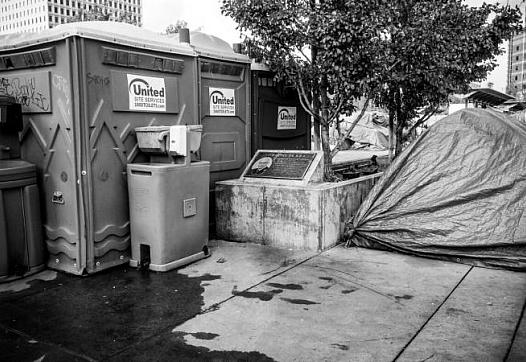 Hygiene stations and toilets in LA’s Little Tokyo neighborhood.