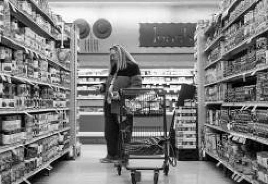 Michele Dutcher takes a bus to and from the Valumarket in Louisville for groceries. (Photo Credit: Matt Stone/Courier Journal)