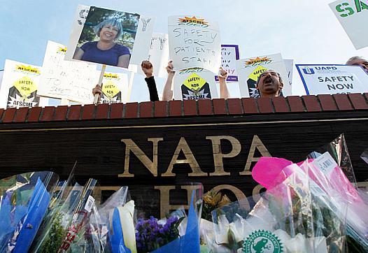 Nearly 200 Napa State Hospital workers demonstrate for safer conditions in 2010.