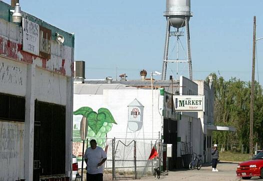 The small business district of Biola, the town with the highest COVID vaccination rate in the central San Joaquin Valley.