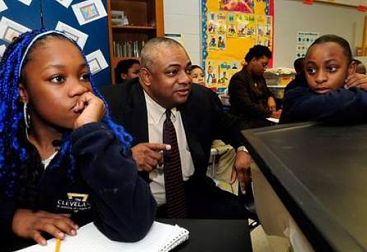Fred Logan, principal at the Cleveland Academy of Leadership in the Northside neighborhood, has the challenge of improving an elementary school where 99 percent of the children are eligible for the federal free or reduced lunch program.