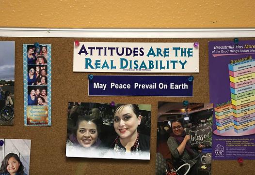 A bulletin board in Dr. Marie Flores’ office at an AltaMed clinic in Pico Rivera.