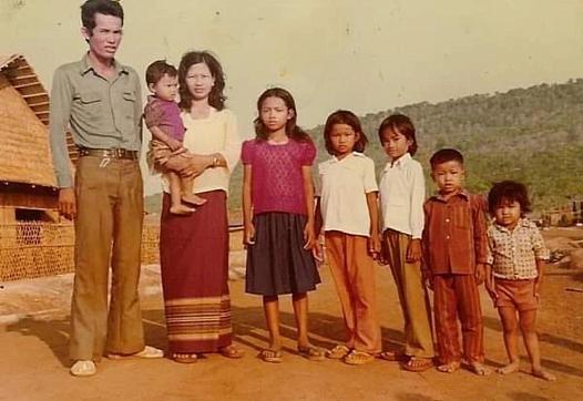 Danny Kim's family photo at a refugee camp in Thailand where they stayed after the fall of the Khmer Rouge regime in 1979.
