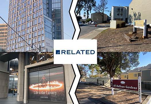 San Francisco properties within Related Companies. From Top left to right: A market-rate apartment at 1550 Mission St., and subs