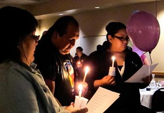 Gerald Iron Shield, center, and relatives participating in a Standing Rock community grieving gathering (Stephanie Woodard)