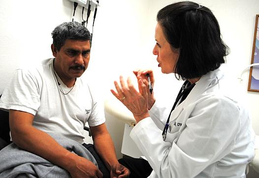 Jose Diaz Garcia receiving treatment at Lestonnac Free Clinic. 