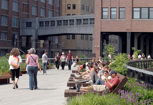 New York City's High Line Park, a green space built on an old elevated train track.