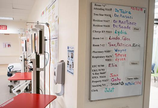 An assignment chart in the ER at County USC, one of the busiest emergency departments in the state. (Photo by David Crane, Los A