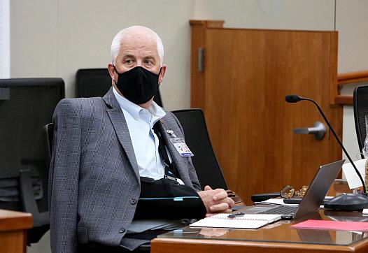 Superintendent Kurt Browning attends a December School Board meeting.