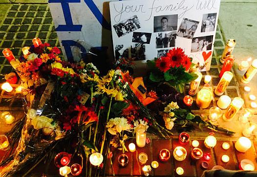 An altar outside of IV Deli where Christopher Ross Michaels-Martinez was shot in 2014.