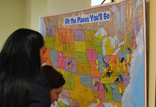 Medical students in Louisville put their names on a U.S. map showing where they’re headed for the residencies.