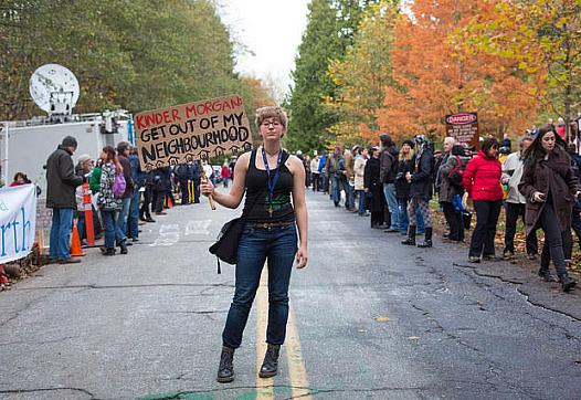 Protesters at a rally against the planned Kinder Morgan tar sands pipeline in British Columbia. 