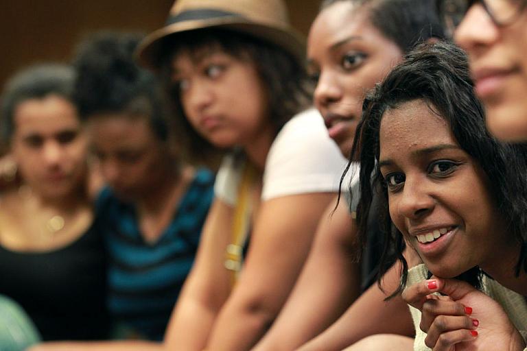 A group of students from St. Louis Park high school meeting for restorative justice program.