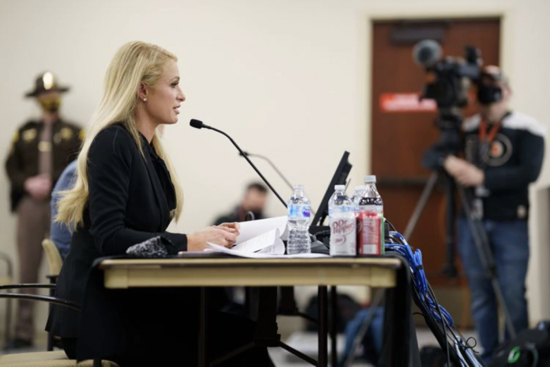 (Trent Nelson | The Salt Lake Tribune) Paris Hilton recounts her experiences as a teenager at Provo Canyon School during a hearing on SB-127 to the Senate Judiciary, Law Enforcement, and Criminal Justice Standing Committee in Salt Lake City on Monday, Feb. 8, 2021.