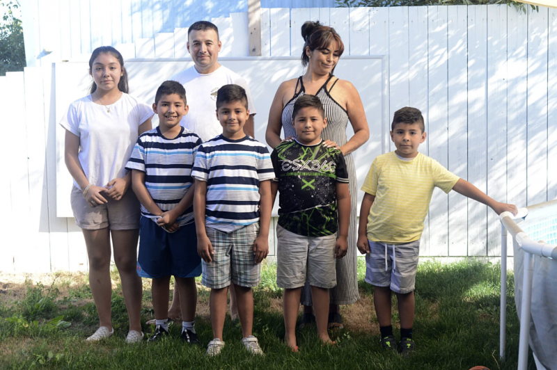 The Gutiérrez family: Jerry and Alma with their children from left, Gloria, 13, Juan, 9, Julian, 8, Gabe, 7, and Diego, 6. Jerry, 17, not pictured. With four children under 12, not yet old enough to receive the vaccine, the family continues to take every precaution while also enjoying family time. “We’ll probably have a party [to celebrate when] Covid’s over.” says Juan. Dana Ullman / The Mendocino Voice