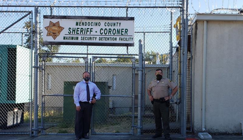 Mendocino County's probation chief (left) and sheriff stand in front of the jail in a photo posted to the sheriff's Facebook page on July 8, 2020. MENDOCINO COUNTY SHERIFF